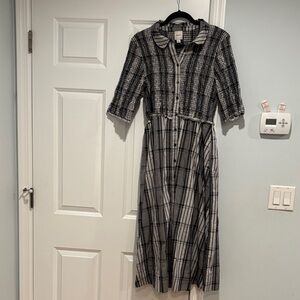 Anthropologie Black and White Plaid Long Sleeve Dress